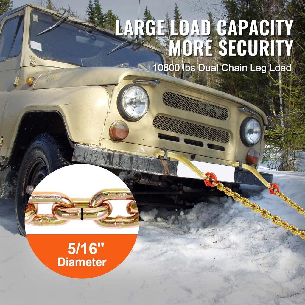5/16" x 2' G80 Tow Chain J Hook V-Chain Bridle Grab Hook Wrecker 10800 lbs