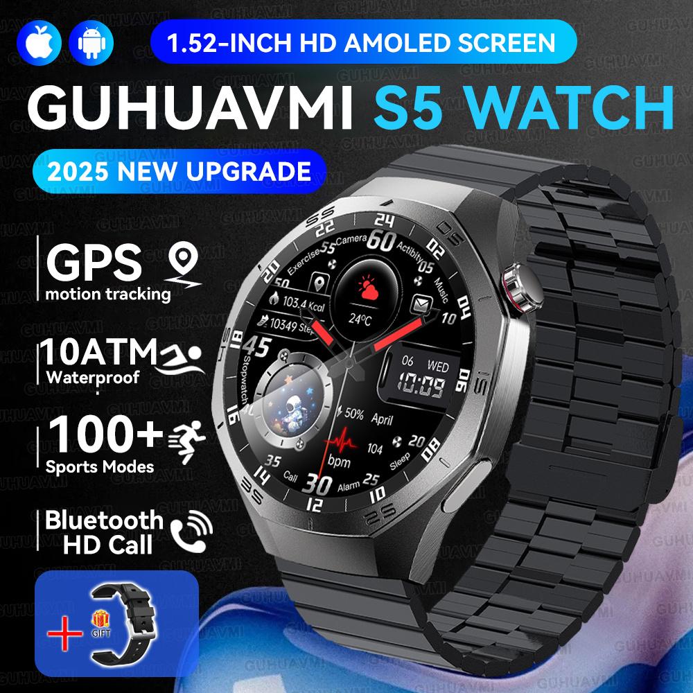 New GPS Tracking AMOLED Screen Smart Watch For Men Sports Modes Bluetooth Call Heart Rate 10ATM Waterproof For Android iOS