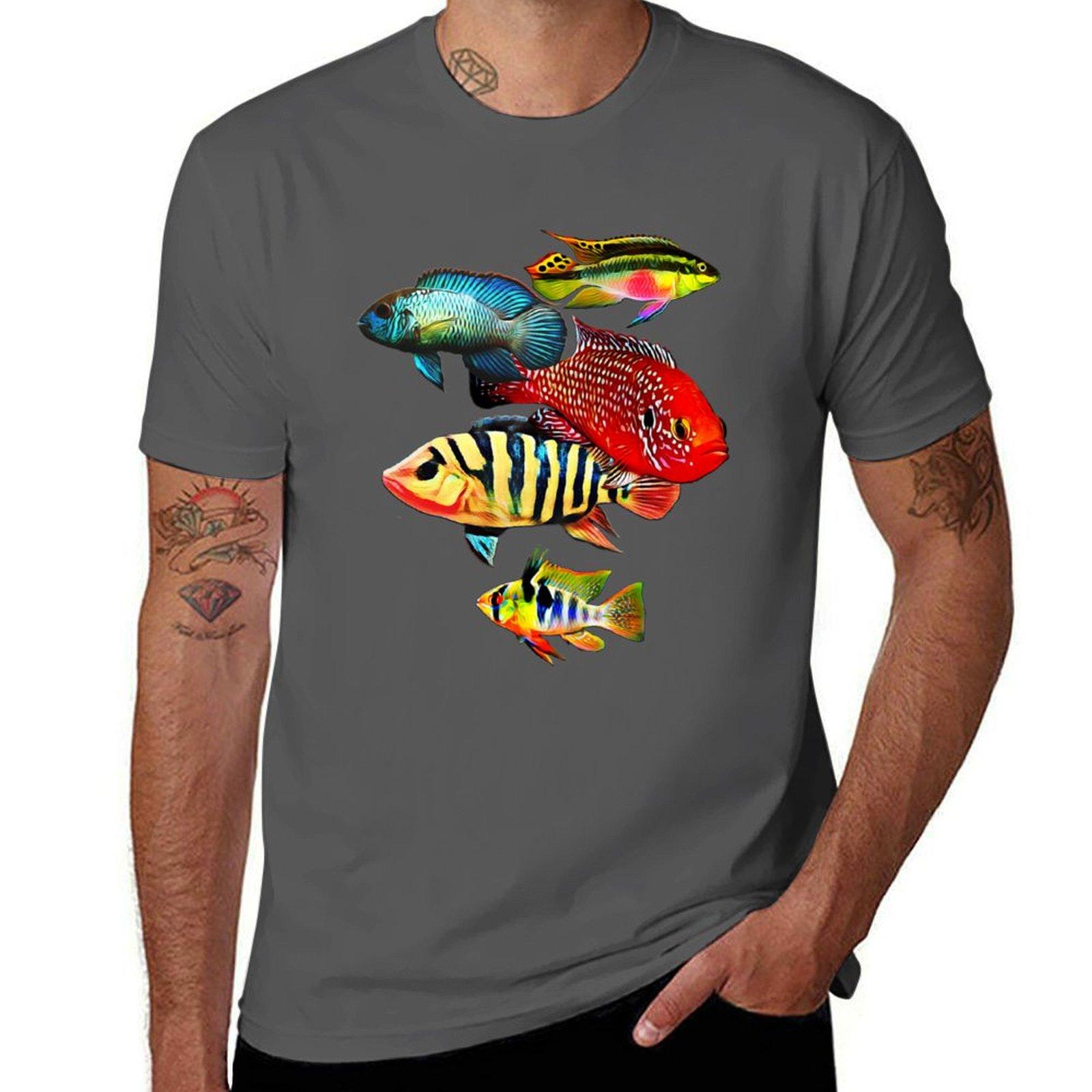 

Dwarf Cichlids German Blue Ram Kribensis Aquarium Fish Gift T-Shirt blue archive summer clothes Men s t shirts 4XL