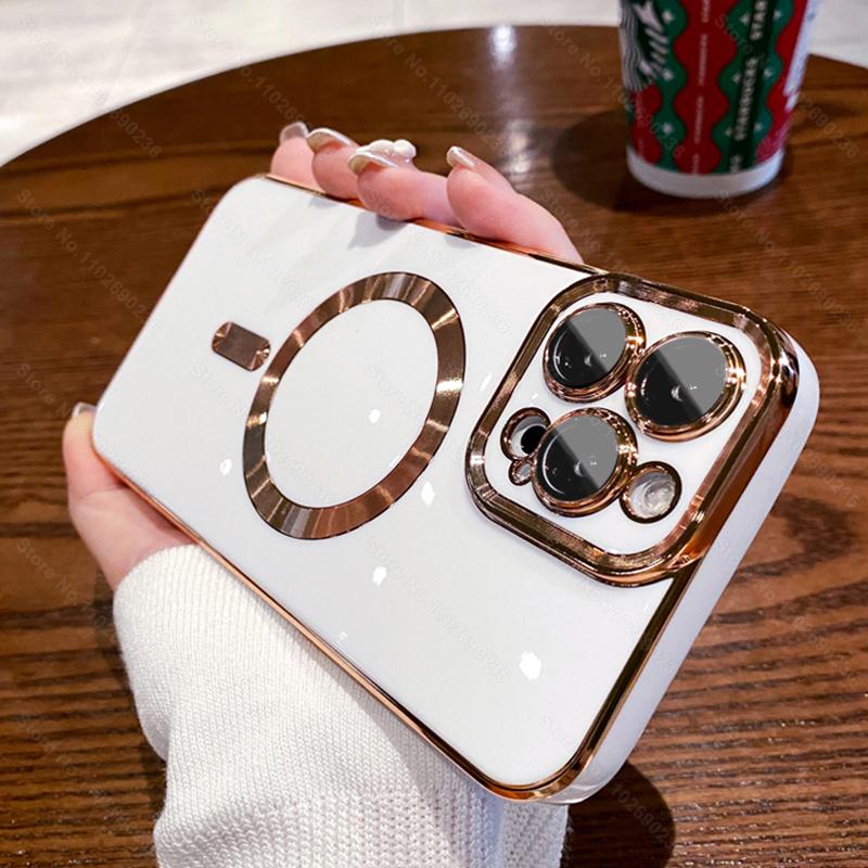 Luxury Plating For Magsafe Magnetic Case For Apple iPhone 15 14 13 12 11 Pro Max 14 15 Plus Wireless Charging Cover Accessories