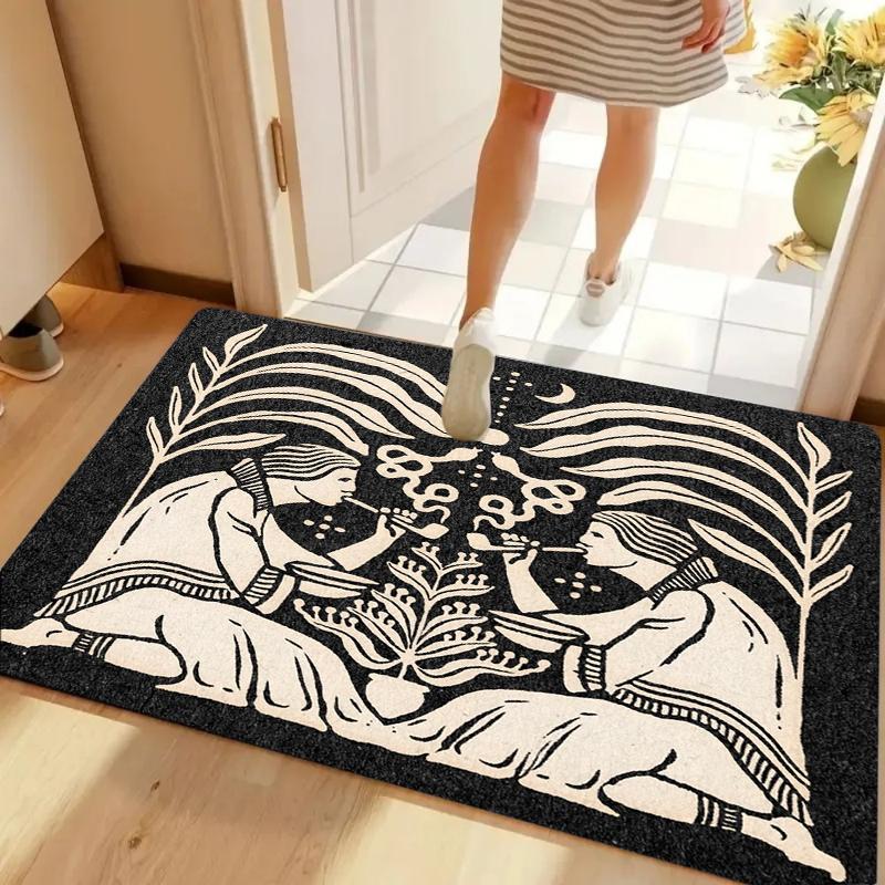 

Artistic Black White Figure Pipe Plant Carpet Non-slip Washable Door Mat Rugs for Entryway Bohemian Decor Home Decoration 40cm x 60cm