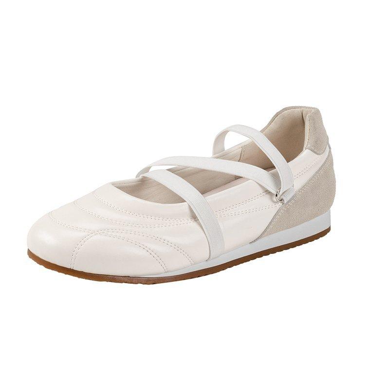 Spring and summer 2025 new silver one-word strap Mary Jane shoes women's round head light mouth soft sole small leather shoes flat sole single