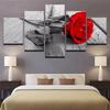 5 Panel Black And Red Rose Flower Canvas Wall Art Modern Floral Stone Artwork Home Decor For Living Room Bedroom No Frame