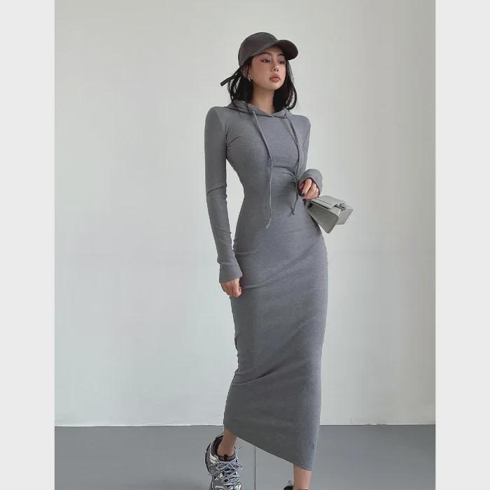 

Сексуальное платье-свитер с капюшоном в европейско-американском стиле – облегающий крой, мода осень/зима для женщин