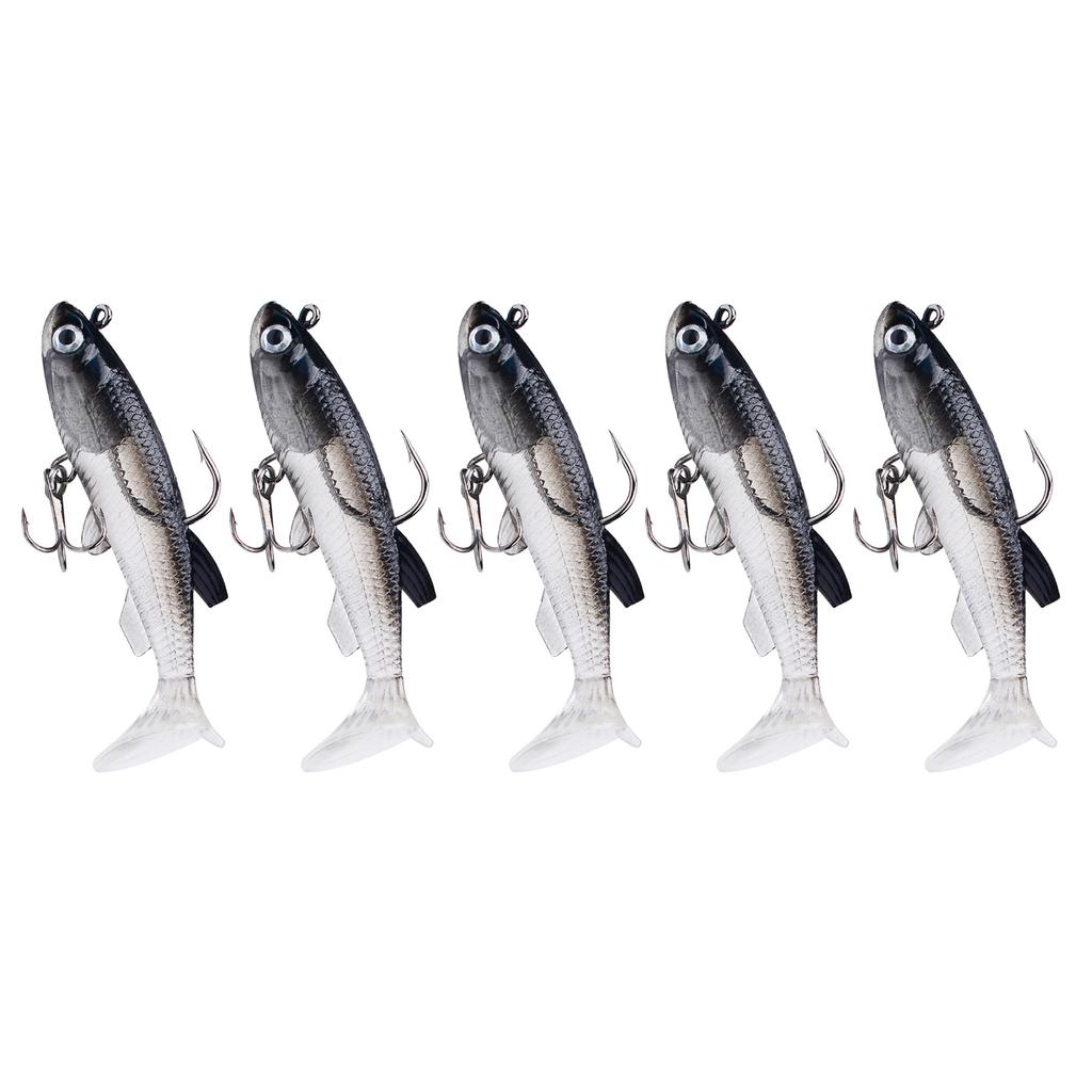 5Pcs Bass Trout Soft Fishing Lures for Freshwater & Saltwater Soft Silicone Squid Fishing Lures Fishing Jig Head Hooks