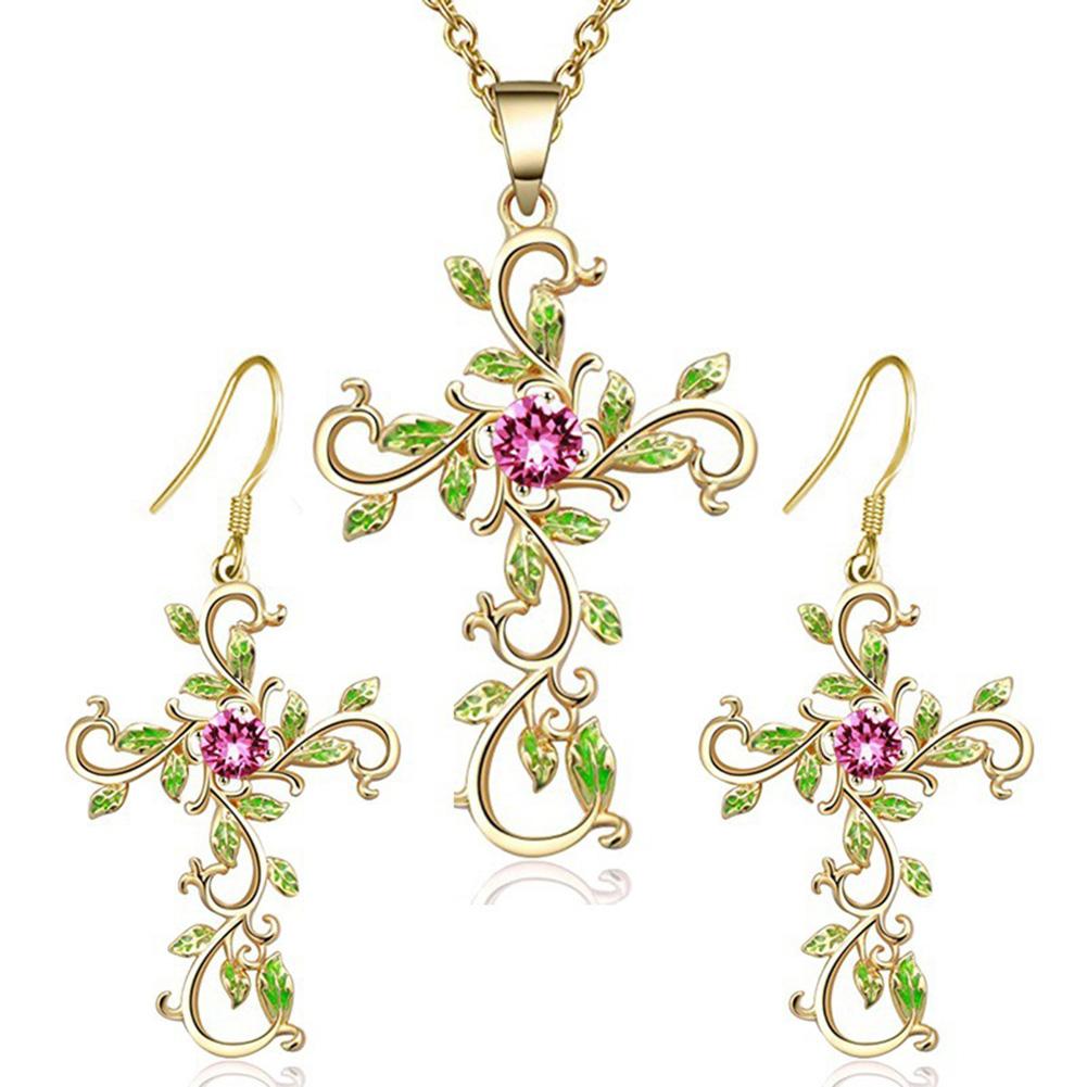 

Women Stylish Elegant Cross Color Earrings Necklace Pendant Set for Wedding Party gold #1