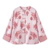 Women's 2025 Spring Floral Frog Button Jacket - Round Neck, Loose Fit, Chinese National Style