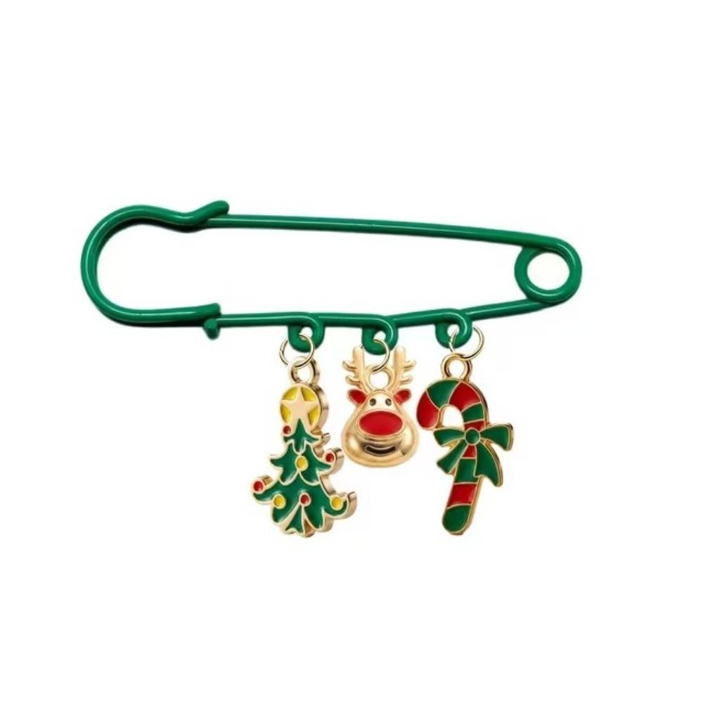 Fashion Christmas Dangle Safety Pin Enamel Alloy Christmas Decor Brooch Pin Cartoon Rust-proof Reindeer Tree Charm Brooch