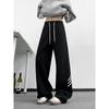 Black American sweatpants men's and women's autumn and winter retro striped sweatpants trendy brand vibe straight scimitar pants