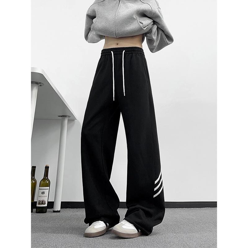 Black American sweatpants men's and women's autumn and winter retro striped sweatpants trendy brand vibe straight scimitar pants