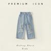 Baby Autumn Jeans 2025 New Children's Korean Version Fashionable Washed Ripped Wide-leg Trousers