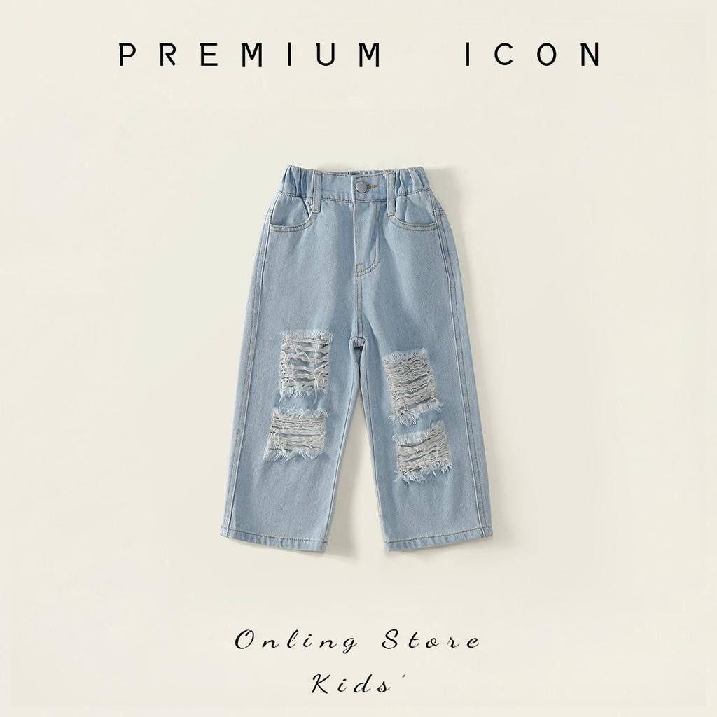 Baby Autumn Jeans 2025 New Children's Korean Version Fashionable Washed Ripped Wide-leg Trousers