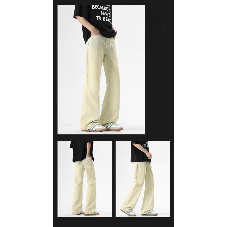 Retro Solid Color Flared Jeans Loose Straight Pants Men Spring Casual Trousers Vintage