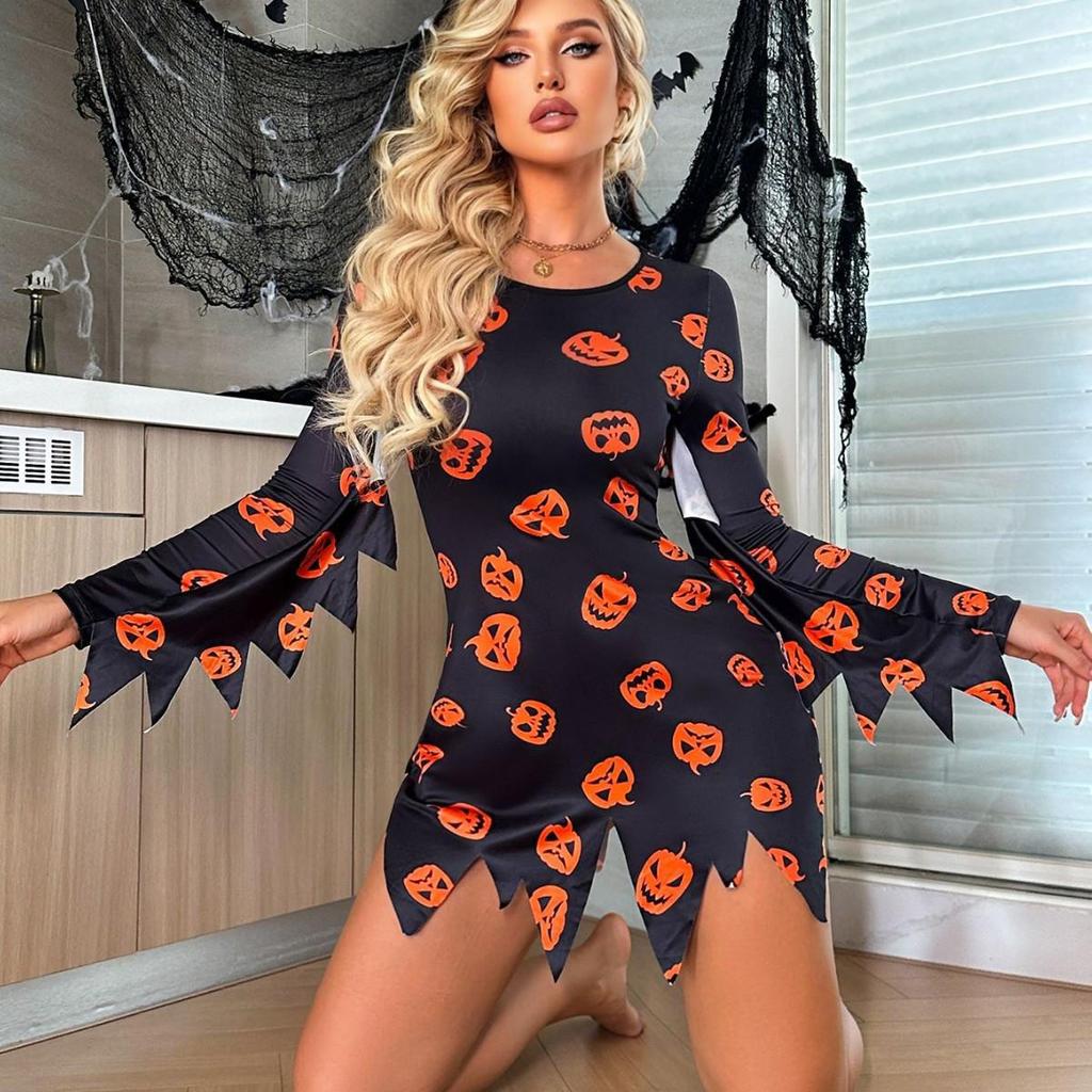 Rochie Sexy Cosplay de Halloween cu Imprimeu Dovleac Întunecat