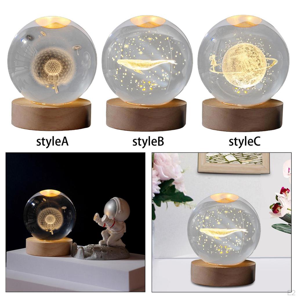 Ball Night Light with Resin base Decorative Ornaments for Christmas Desktop Living Room Restaurant