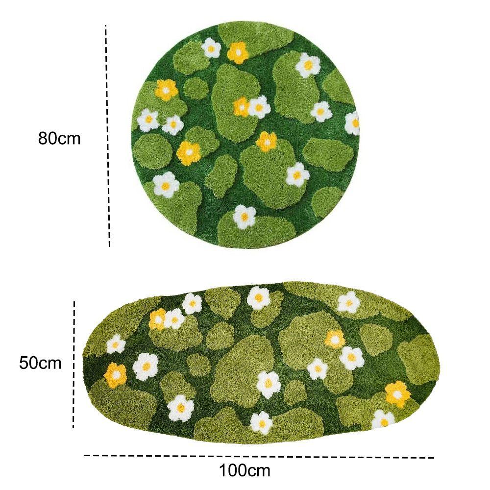 Green Moss Floral Mat Flocking Bedside Rugs  For Living Room Bedroom Home Decoration