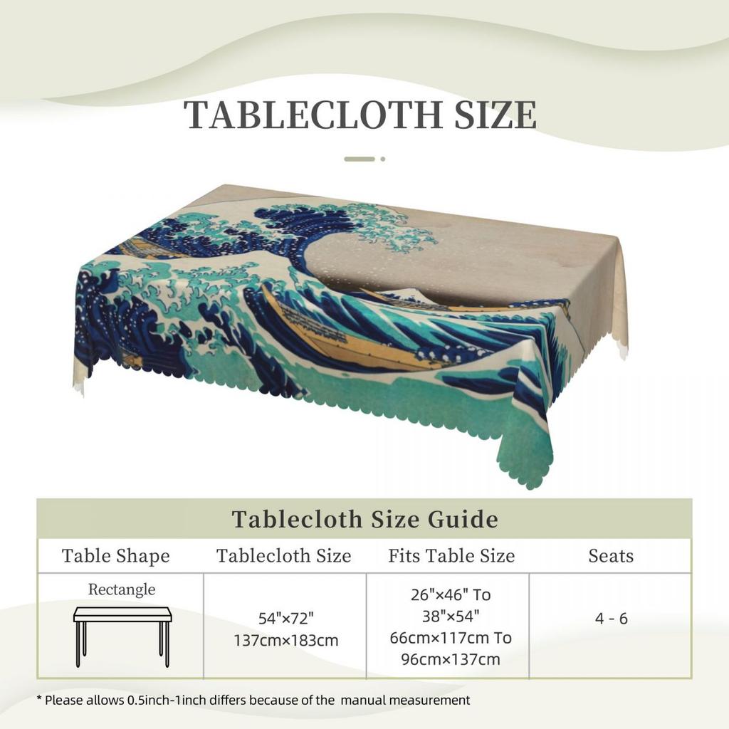 Great Wave Off Kanagawa Vintage Japanese Tablecloth Rectangular Waterproof Table Cover Cloth for Dining Room