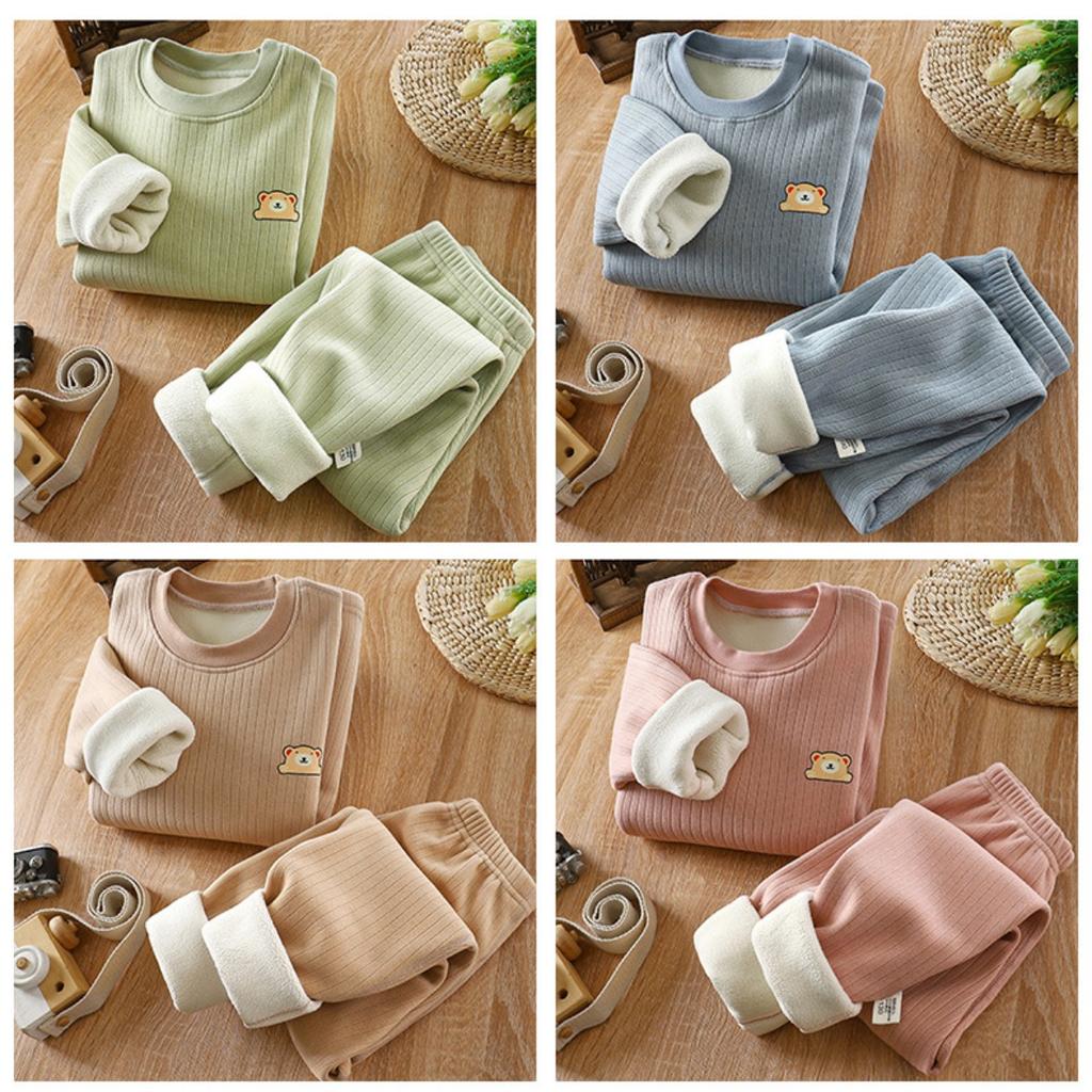 Children's Warmth Set with Thick Velvet for Autumn and Winter, New Baby Underwear, Mid Autumn Clothes, Autumn Pants, Children's Set