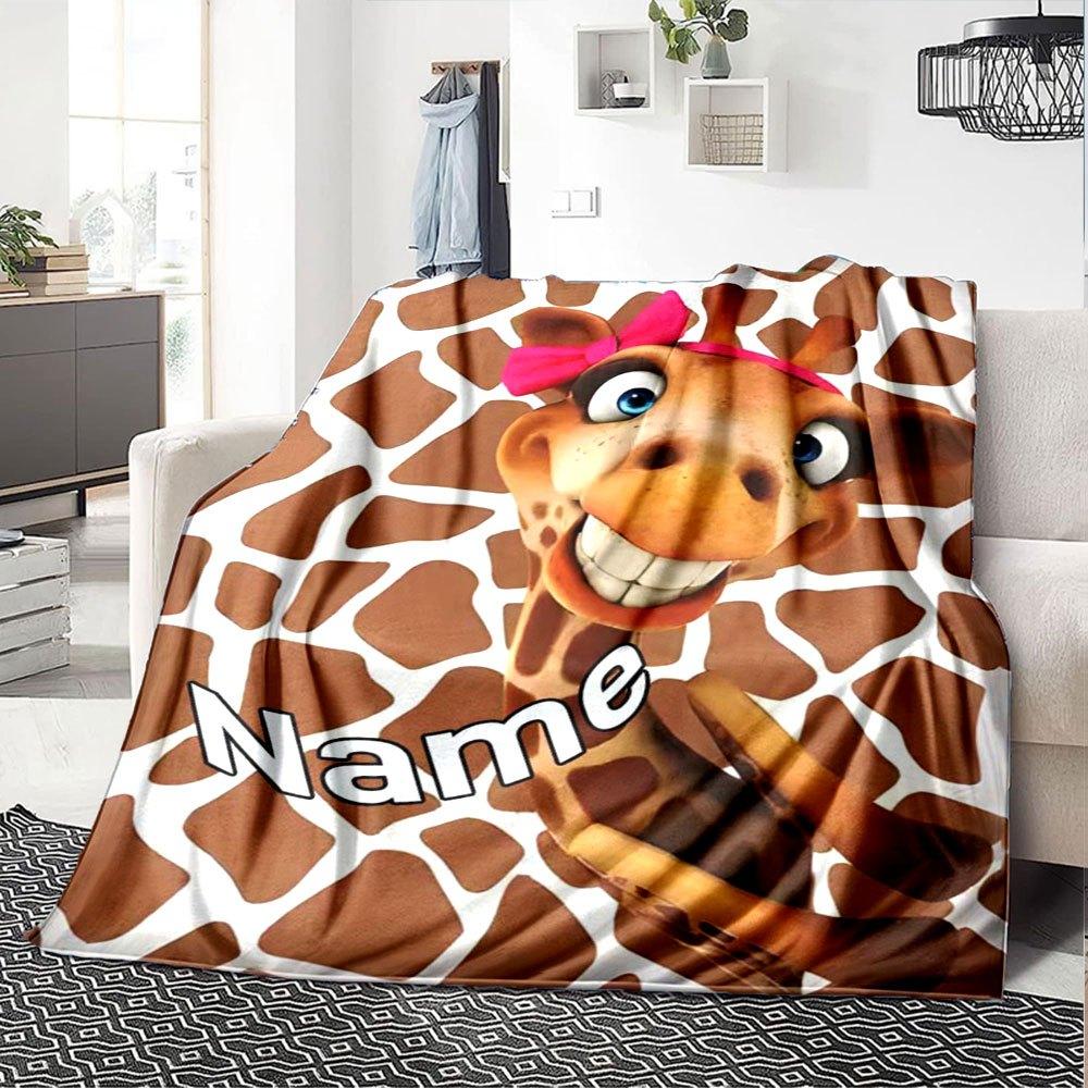 Cartoon Giraffe Home Customize Your Name Blankets Soft And Cozy For All Seasons Perfect For Picnics Sofa Office Bed Living Room Ideal Gift For Friends