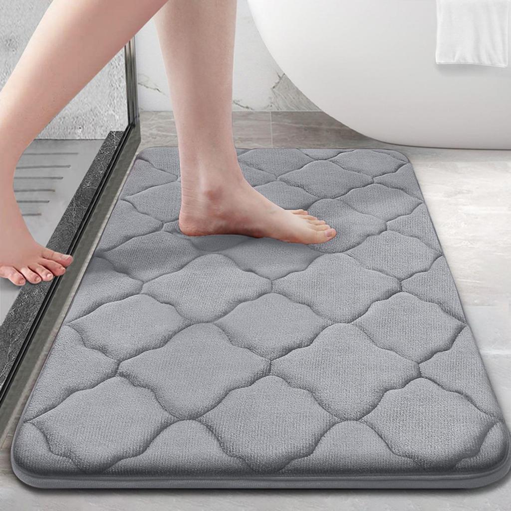 Rhombus Emboss Bathroom Cashmere Thickening Mat Bath Non-slip Carpets In Wash Basin Bathtub Side Floor Rug Shower Room Doormat Memory Foam 3D Pad