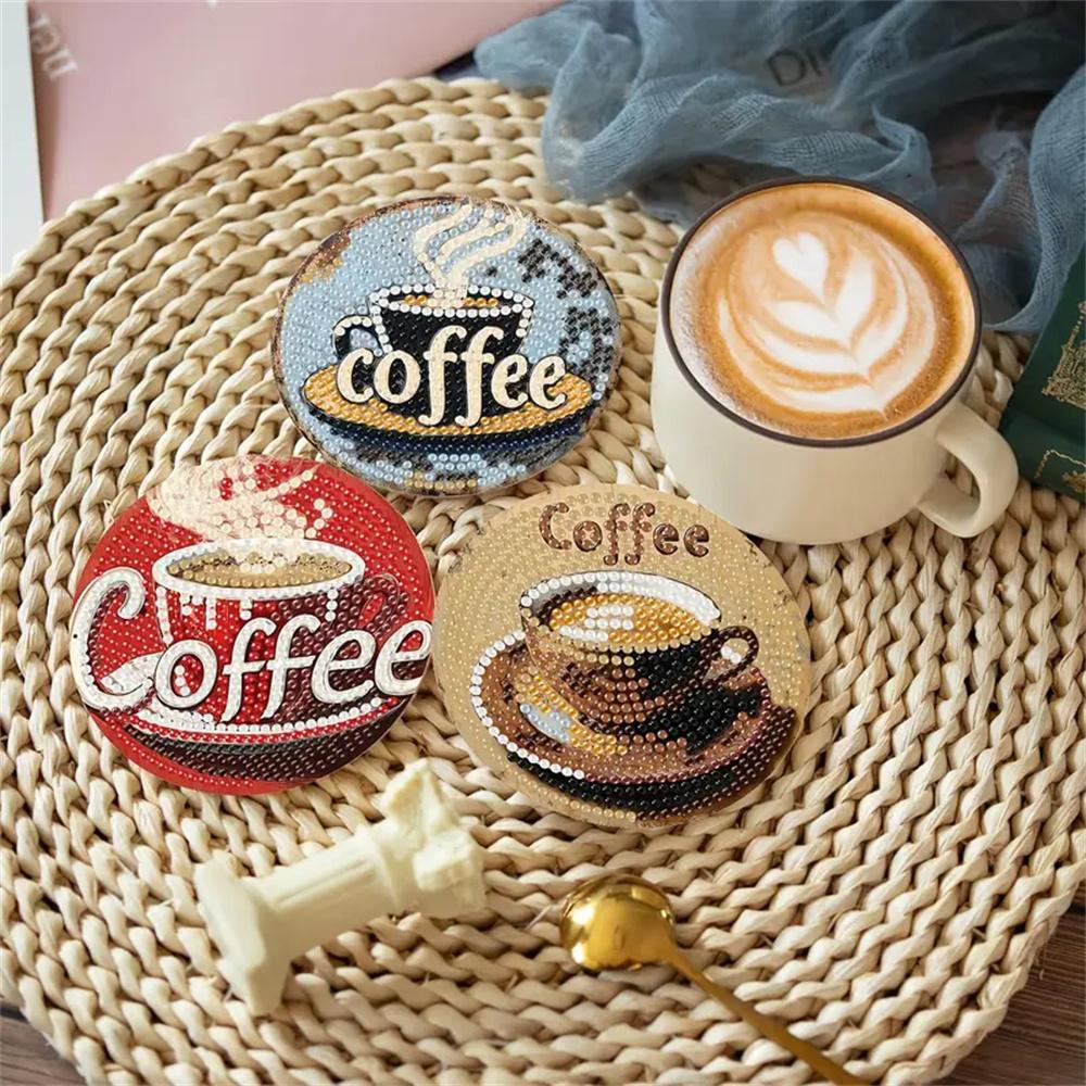 8 Pieces/set of Diamond Painted Coffee Cup Patterned coasters,DIY Coasters with Holder,suitable for Beginners and Adults, Art and Craft Supplies Gifts