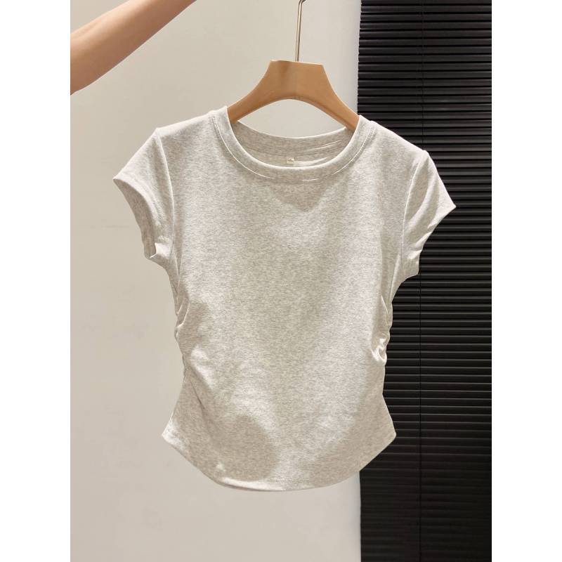 Streetwear Gothic Style T Shirt With Pleated Short Sleeves For Casual Summer Wear
