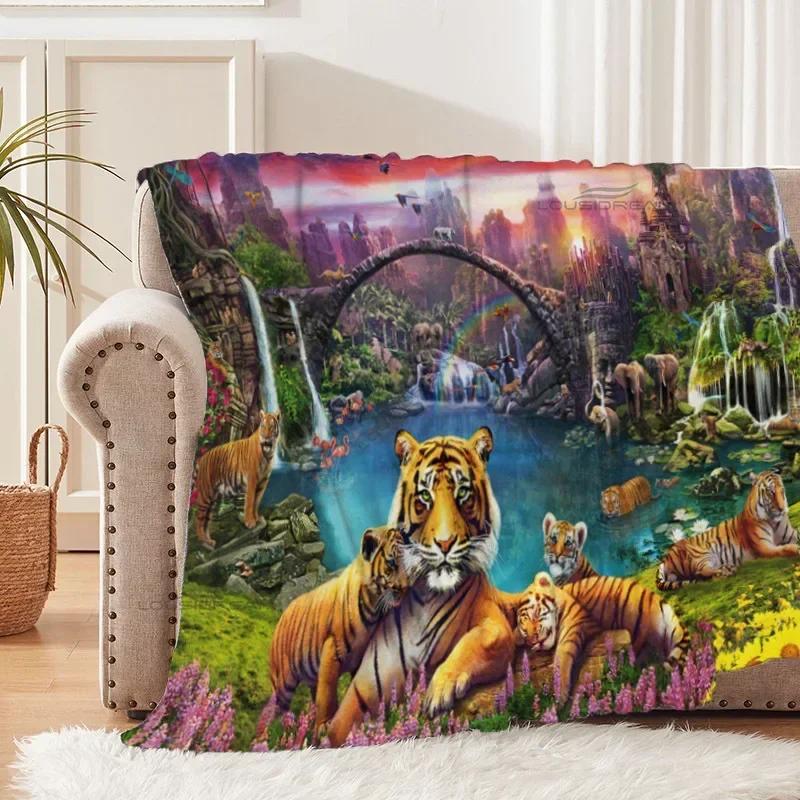 Tiger and White Tiger Patterns Blanket Animals Flannel Blanket Cosy Lazy Couch Cover Blanket Super Soft Sheet Mattresses