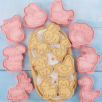 8Pcs Farm Animals Cookies Cutters Cartoon Pressable Biscuit Mold Confectionery Cookie Cutter Stamp Kitchen Baking Pastry Tools