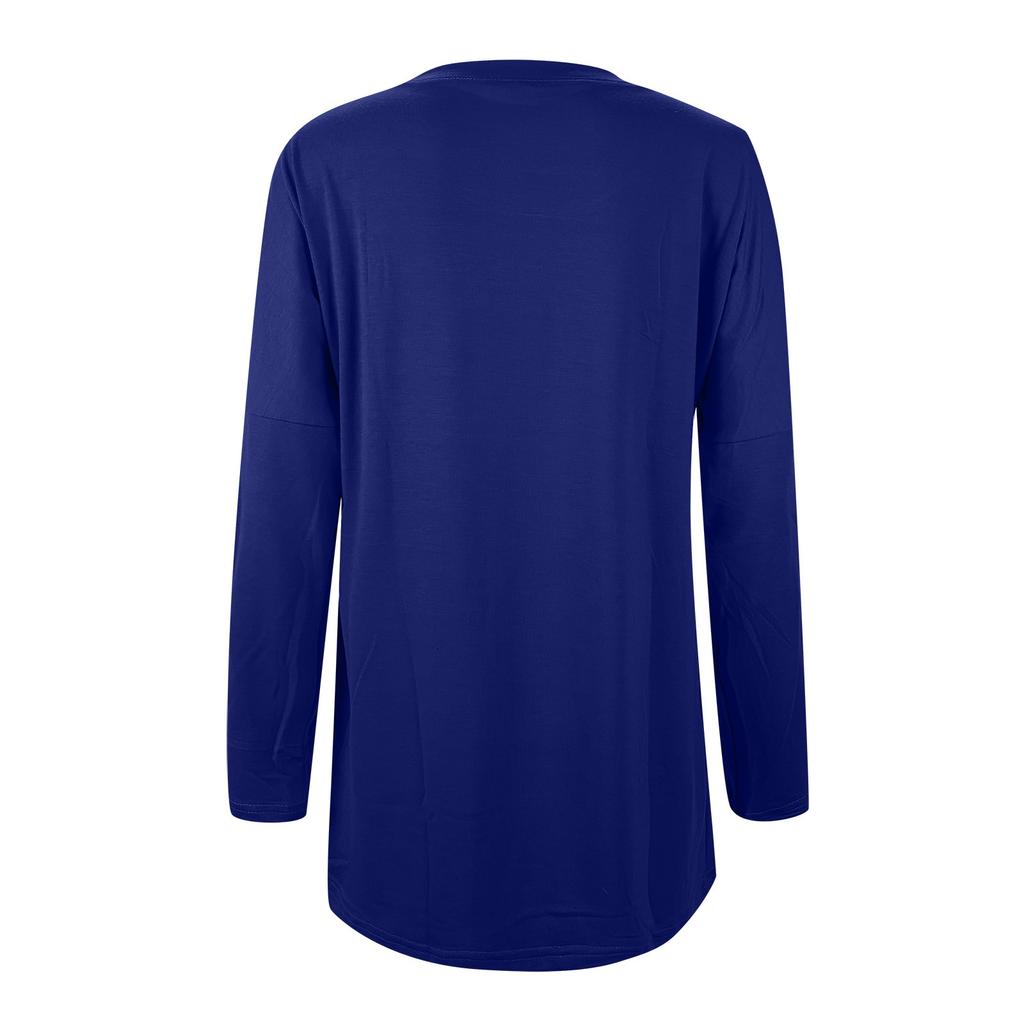 Ladies Casual Fashion Color Loose Round Neck Long Sleeve T-Shirt With Pockets