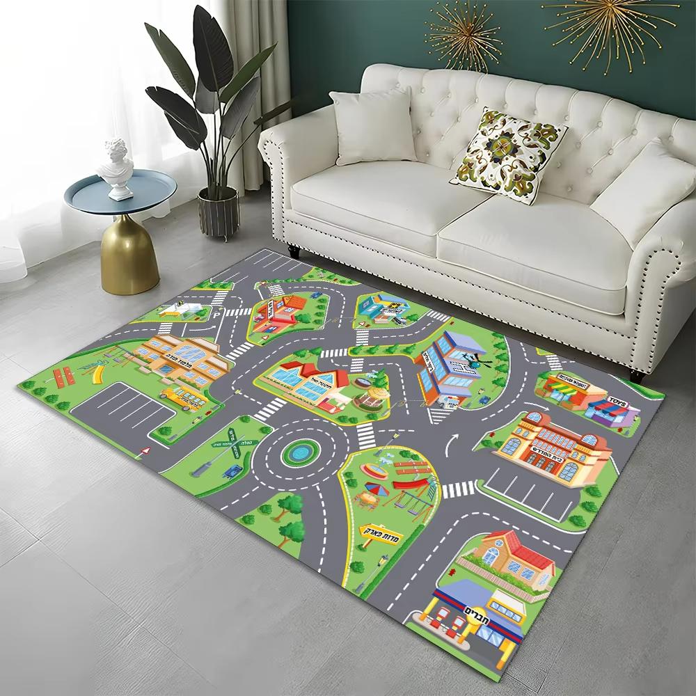 Autobahn Stadtverkehr Spielmatte Rutschfeste Stadtverkehr Teppich für Kinderzimmer Verkehrsthema Spielteppich Heimdekoration Eingang Fußmatte