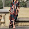 Robe Maxi Col Rabattu Manches Longues Poches Imprimé Floral Vintage Boutonnage Simple Robe Chemise Vêtements pour Dames
