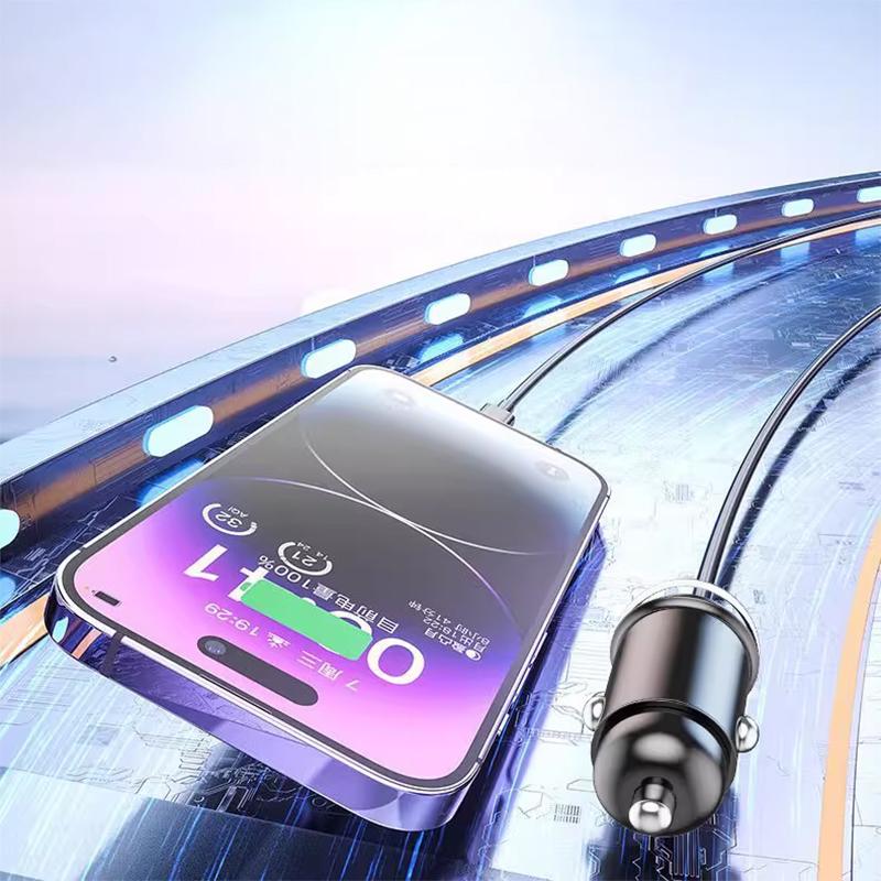 200W Metal Alloy Mini Car Charger Car USB Charger Super Fast Charging Dual Ports USB-A USB-C Hidden Phone Car Charger Adapter