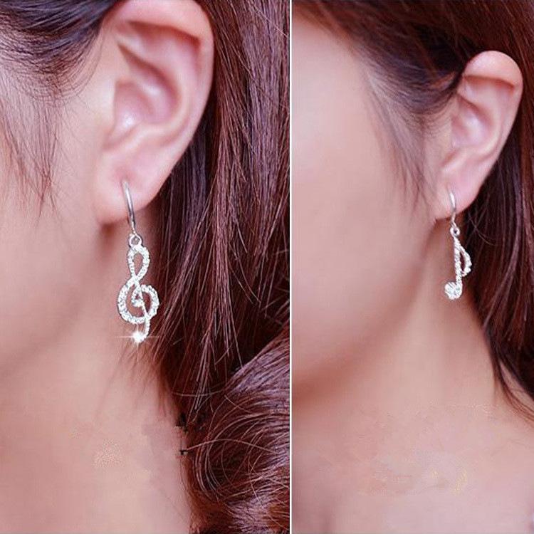 Fashion Geometric Flash Diamond Music Note Asymmetrical Earrings Music Student Gift Jewelry