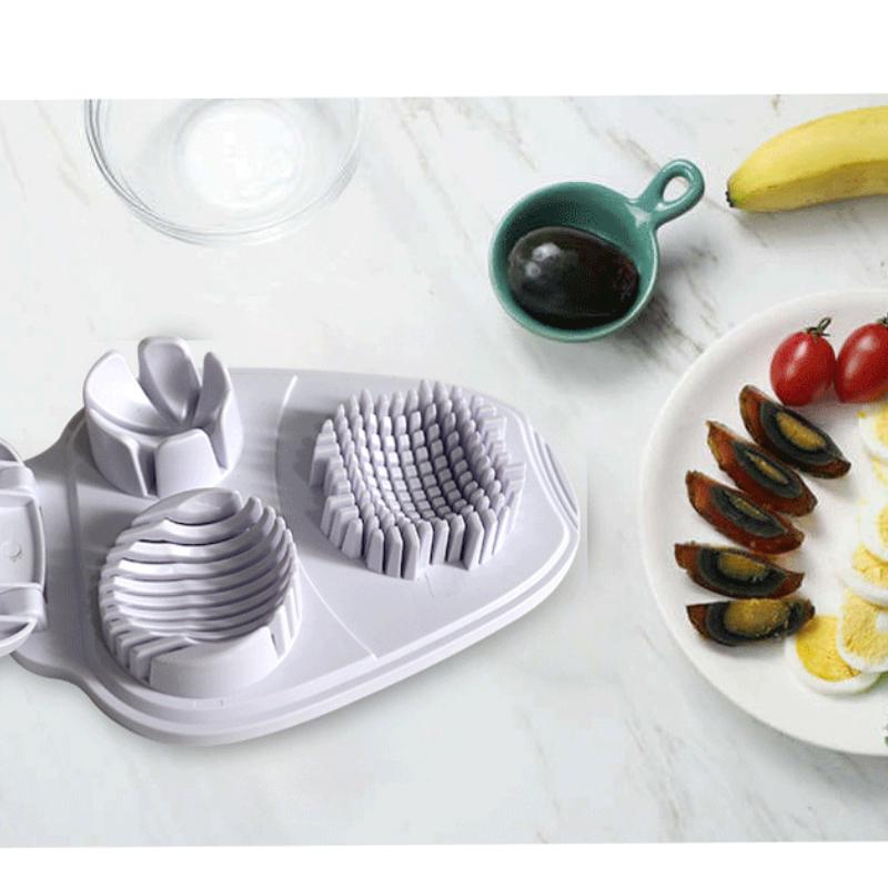 Krajalnica do jajek odpowiednia do jajek na twardo w trybie 3-częściowym. Wytrzymała krajalnica do jajek ze stali nierdzewnej - Kuchenne narzędzie do krojenia warzyw - Biała