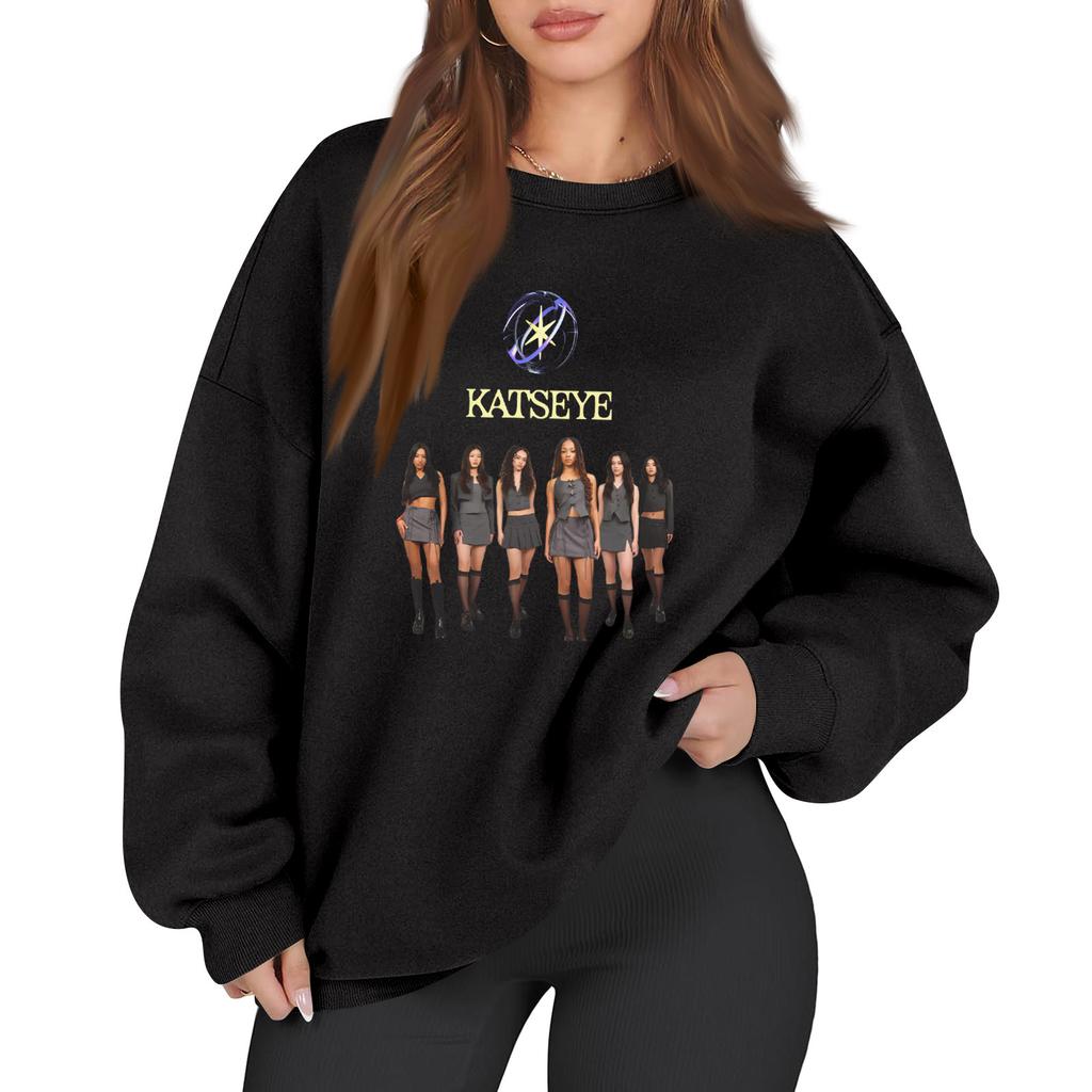 Women's Fashion Long Sleeve Print Round Neck Loose Pullover Sweater Top