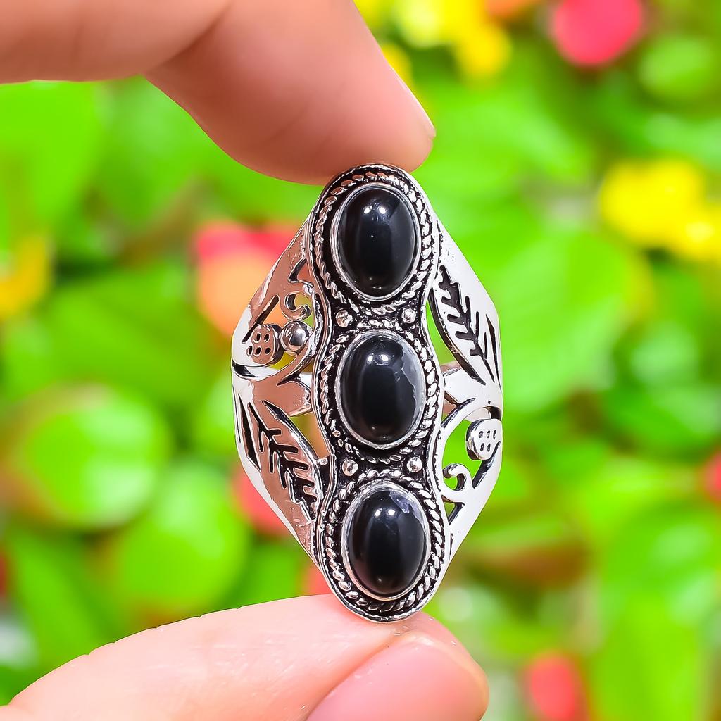 Black Onyx Gemstone 925 Sterling Silver Gift Jewelry Ring Size 9