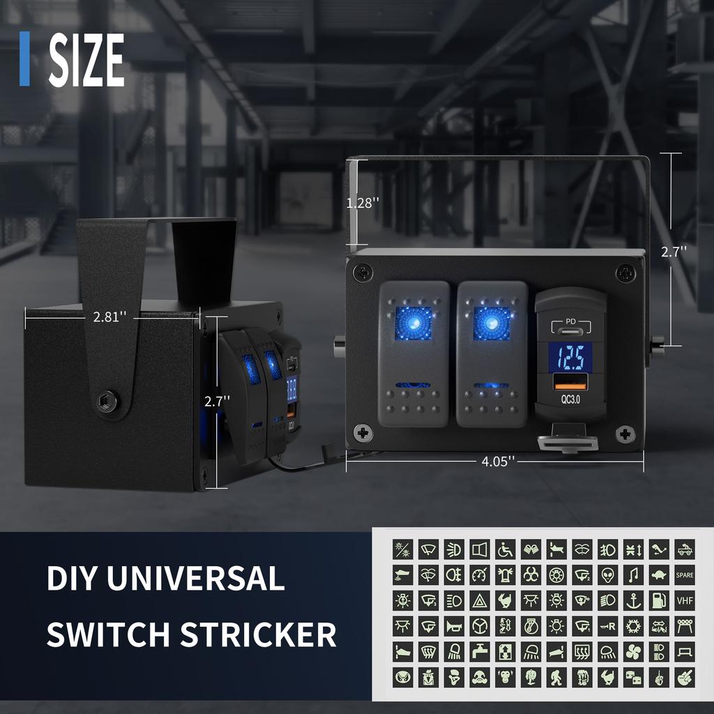 2 Gang Rocker Switch Box Waterproof 12V LED Light Bar Switch Panel SPST ON/Off with Dual USB Outlet for Boat Marine Automotive