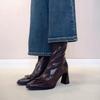2025 New Winter Ankle Boots Print Soft Leather Vintage Chunky Heel Boots for Women Fashionable and Versatile Boots