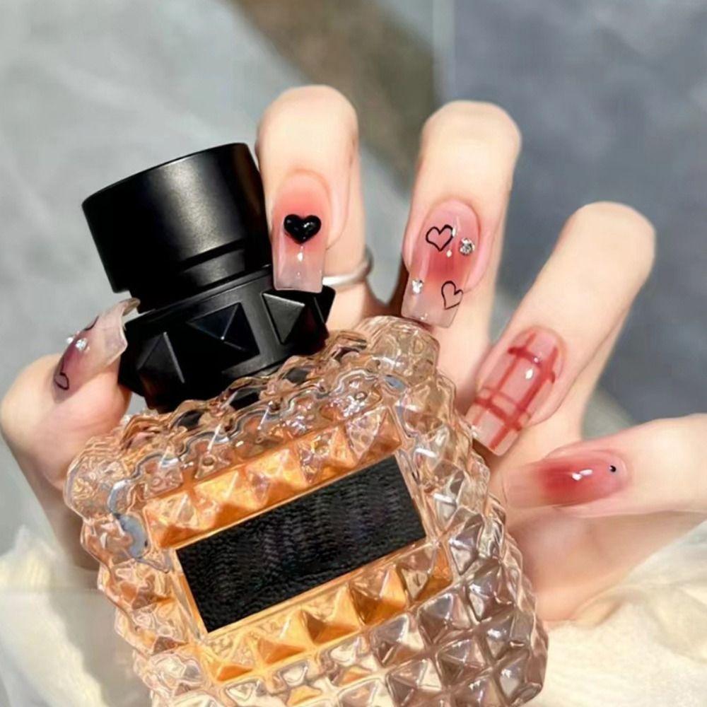 

24 шт. Маникюр Полное покрытие Роза DIY Кристалл Любовь Сердце Французский Длинный Балерина Накладные Ногти