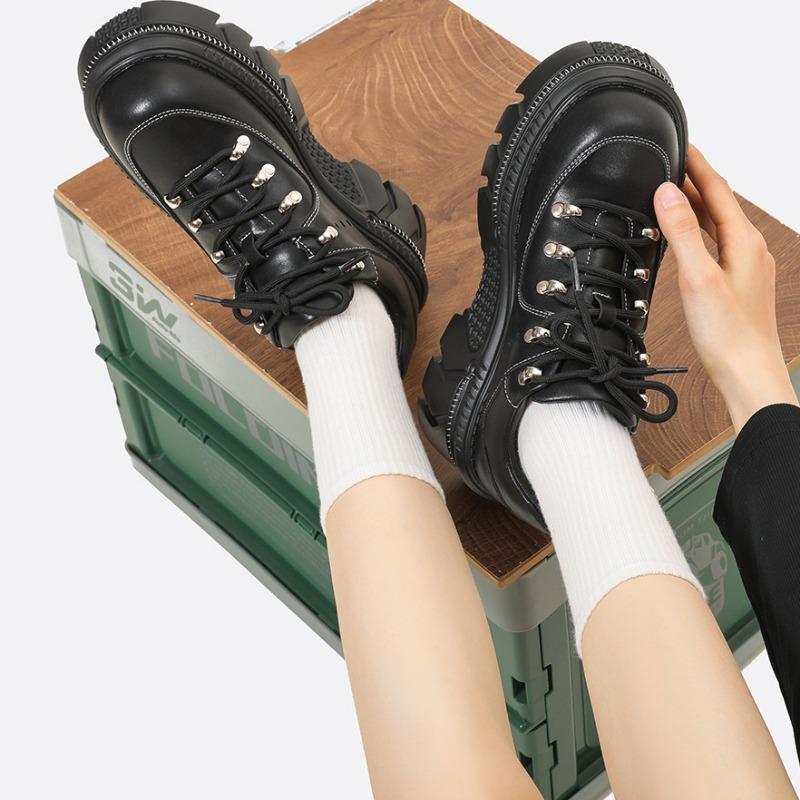 Chaussures basses en métal à semelle muffin pour papa, chaussures polyvalentes à plateforme et à tête ronde, style punk, pour femmes