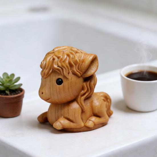 Horse Sculpture Wooden Miniature Decorative Figurine Natural Wood Smooth Surface Animal Statue Home Bookshelf