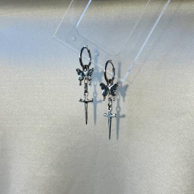 Gothic Personality Sliver Color Butterfly Sword Cross Dangle Earrings for Women Hallowmas Hip-hop Punk Jewelry Accessories Gift