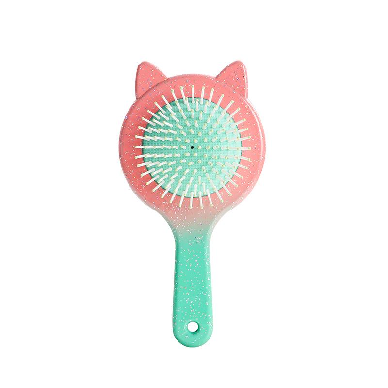 Women's Black Cat Ear Cushion Massage Comb – Portable, Smooths Hair