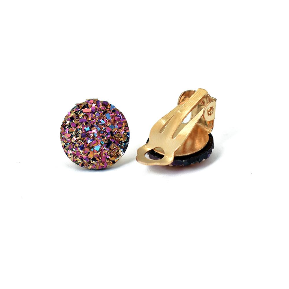 Female Jewelry Non Pierced Gold Ear Clip White Green Round Resin Cuff Earrings For Women Bijoux Femme