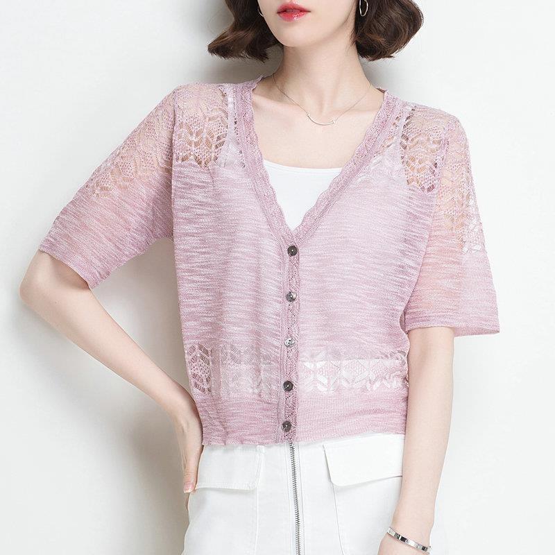 Ice Silk Knitted Cardigan with Short-sleeved Summer Wear Women's New Thin Hollow White Shawl Sunscreen