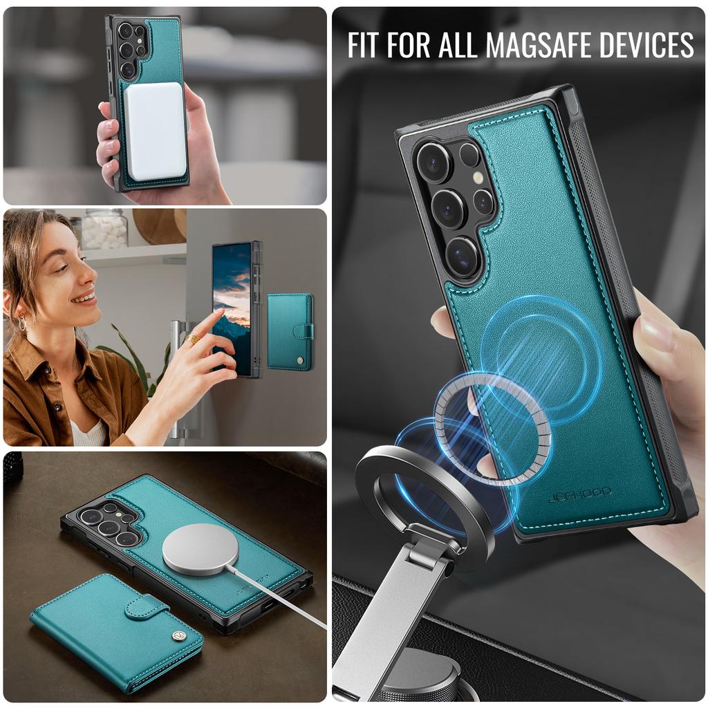 For Samsung Galaxy S25 Ultra Case JEEHOOD J09 RFID Blocking Card Holder Leather Back Phone Cover Magnetic Case