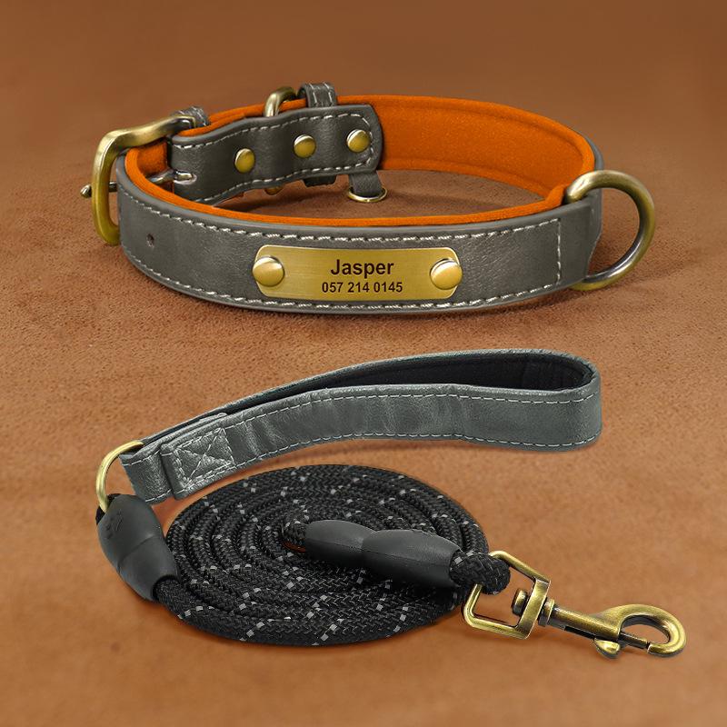 Laser-Engraved Leather Dog Collar with ID Tag for Small & Medium Dogs - Anti-Lost Pet Neck Band