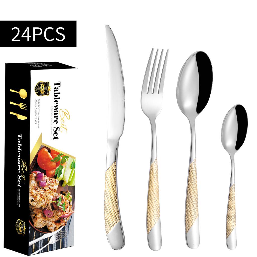 High-End-Western-Food-Geschirrset, Star Diamond, Edelstahl, Haushaltssteakmesser, Gabel und Löffel, komplettes Set für 6 Personen, für 4 Personen