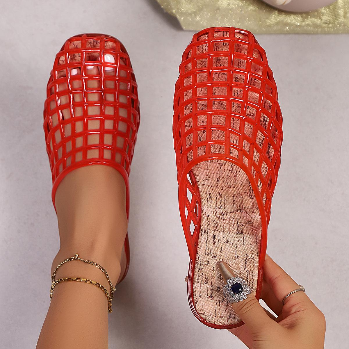 

Корейские женские прозрачные сетчатые полушлепанцы: Повседневные сандалии-слипоны с перфорацией Size 40 красный