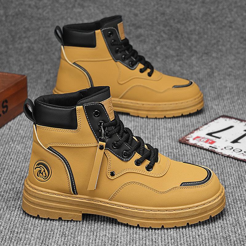 Martin boots men's 2025 new spring waterproof and non-slip tooling boots winter velvet men's high-top rhubarb boots